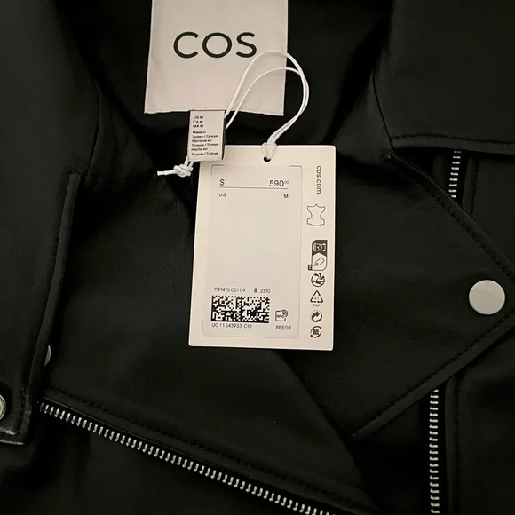 COS Black Cropped Leather Biker Jacket - Picture 7 of 9